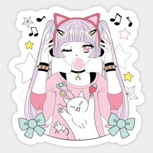 Anime style girl color pink Sticker